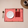 Peach Jacquard Cotton Table Mat With Pocket