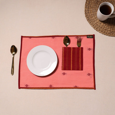 Peach Jacquard Cotton Table Mat With Pocket