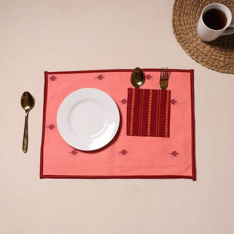 Peach Jacquard Cotton Table Mat With Pocket