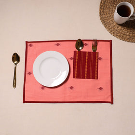 Peach Jacquard Cotton Table Mat With Pocket
