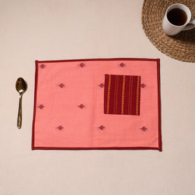 Peach Jacquard Cotton Table Mat With Pocket