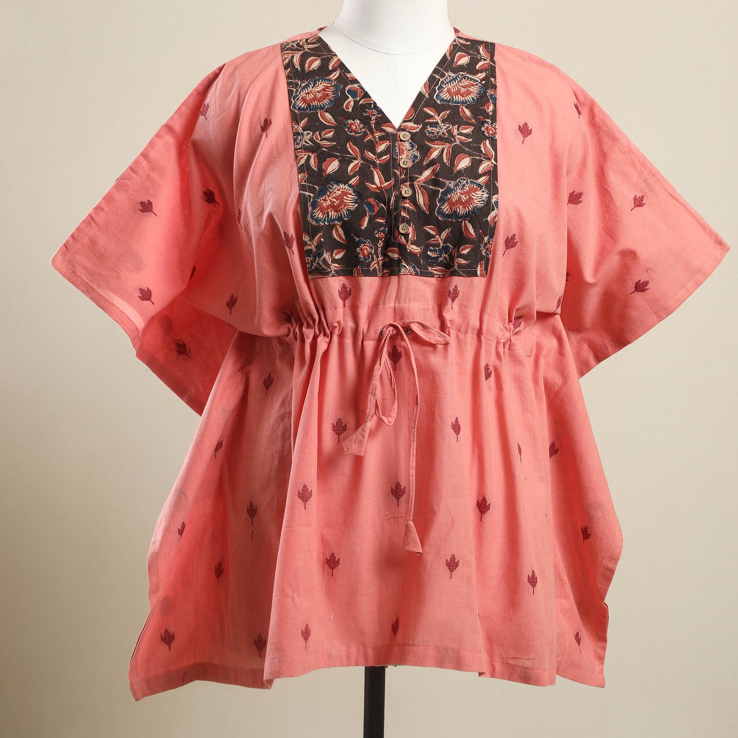 Buy Peach Jacquard Mosaic Fusion Cotton Kaftan