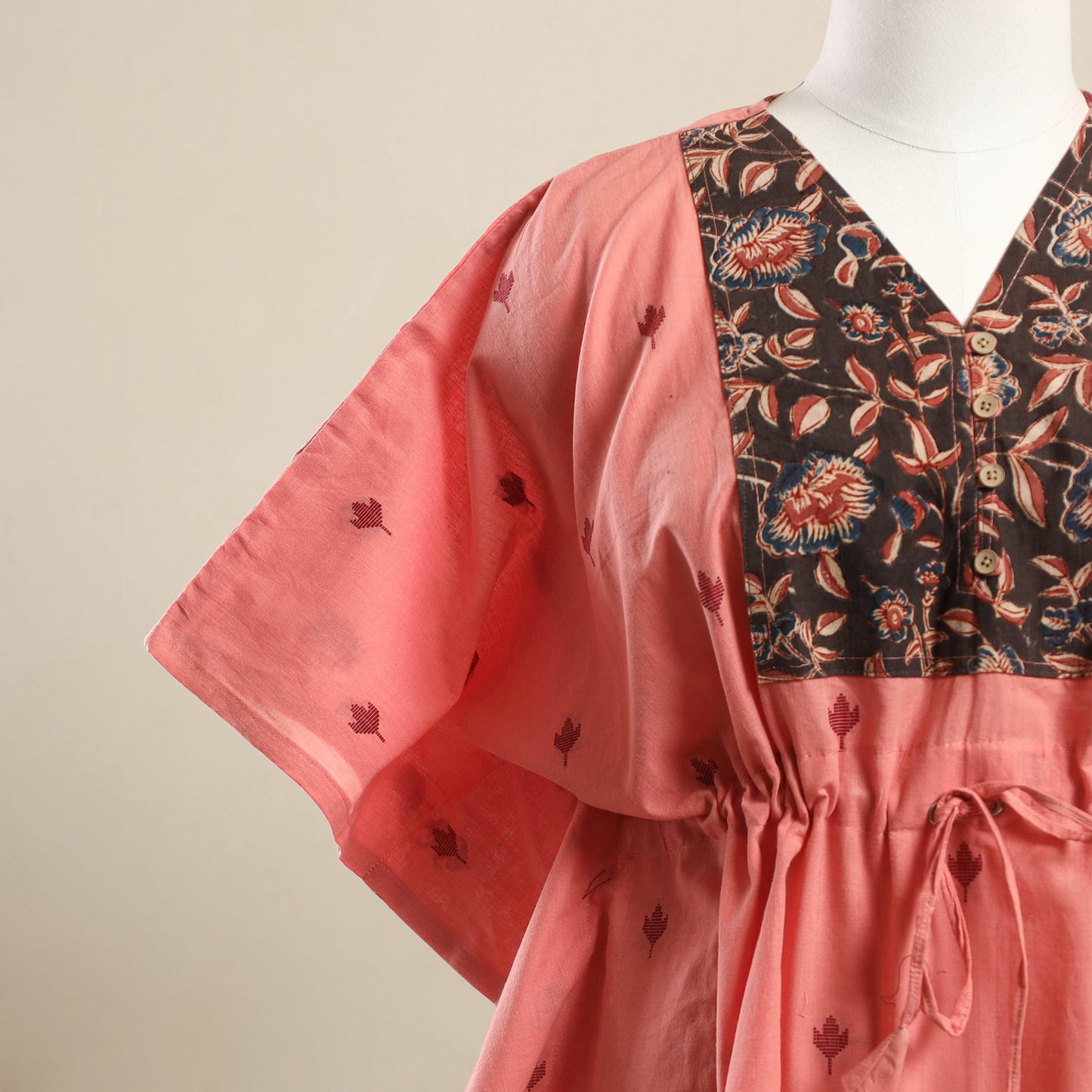 Buy Peach Jacquard Mosaic Fusion Cotton Kaftan