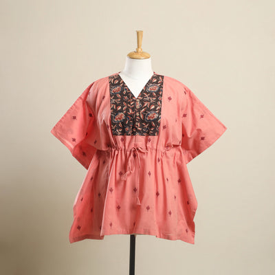 Buy Peach Jacquard Mosaic Fusion Cotton Kaftan