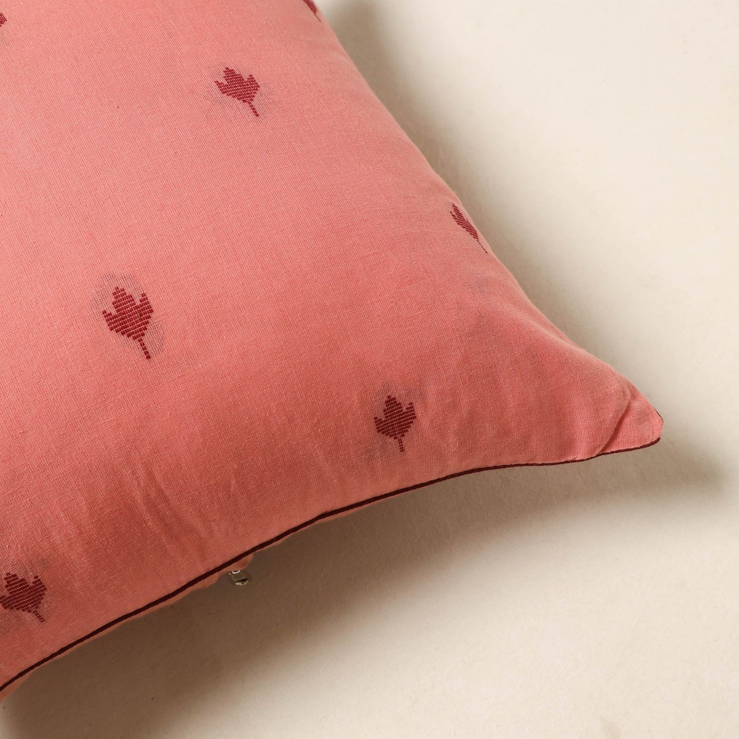 Peach - jacquard weave cotton cushion cover 06 - handcrafted