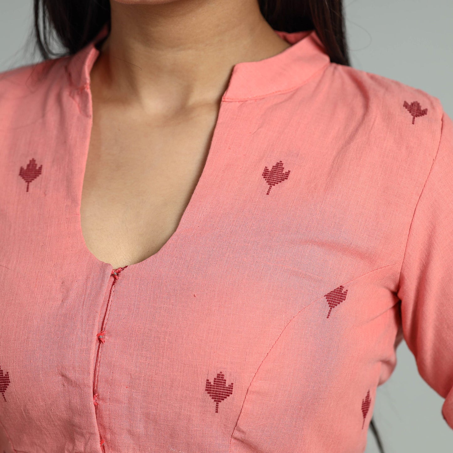 Buy Peach Jacquard Weave Cotton Stitched B