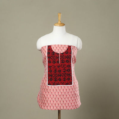 Peach Jaipur Print Patchwork Chanderi Silk Kurta Material (2.3m)