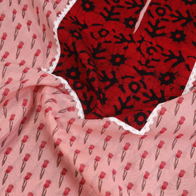 Peach Jaipur Print Patchwork Chanderi Silk Kurta Material (2.3m)