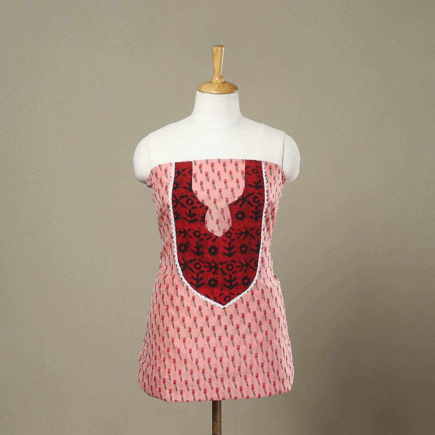 Buy Peach Jaipur Print Patchwork Chanderi Silk Kurta Material (2.3m) 28