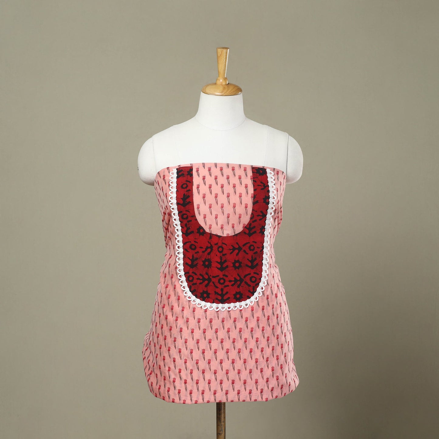 Peach - jaipur patchwork chanderi silk unstitched kurta