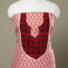 Buy Peach Jaipur Print Patchwork Chanderi Silk Kurta Material (2.3m) 28