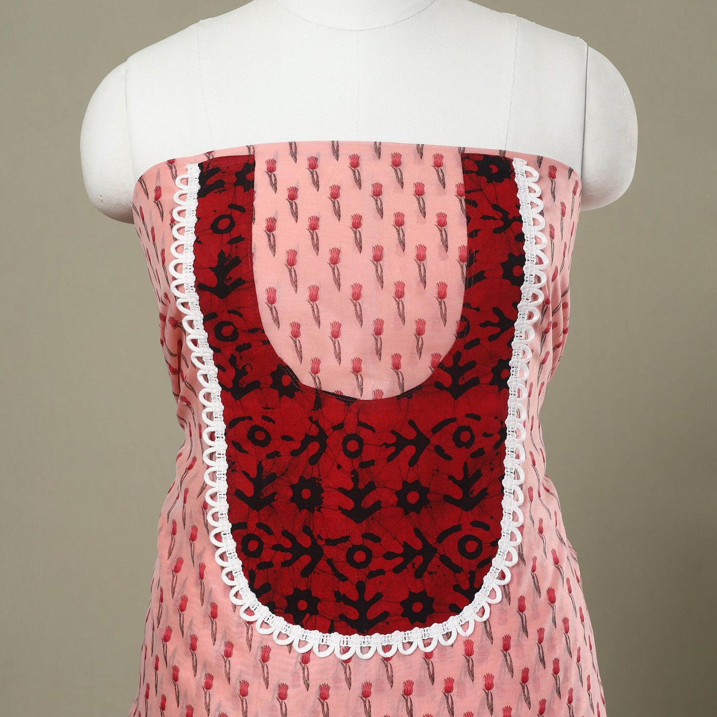 Peach - jaipur patchwork chanderi silk unstitched kurta