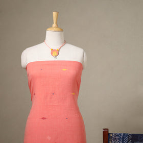 Peach Jamdani Cotton Dress Material with Jewellery Set