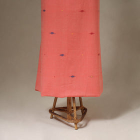 Peach Jamdani Cotton Dress Material with Jewellery Set