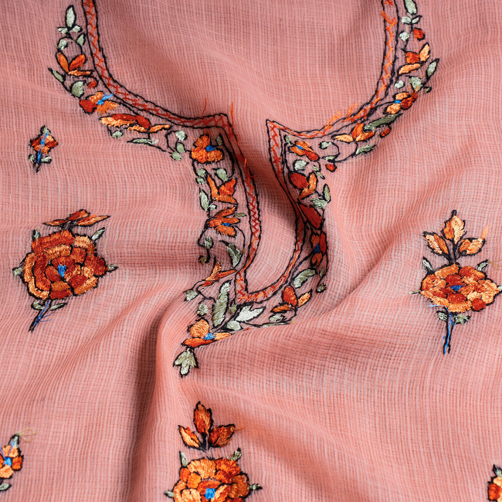  Handloom Kota Doria Kashidakari Hand Embroidery Kurta Material - 2.6 M 