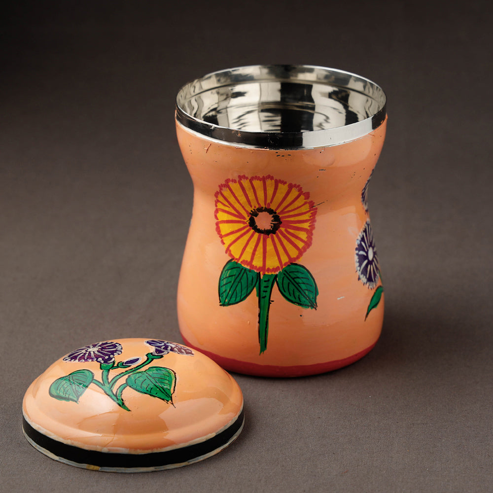 Peach Kavad Handpainted Stainless Steel Multi Utility Canister