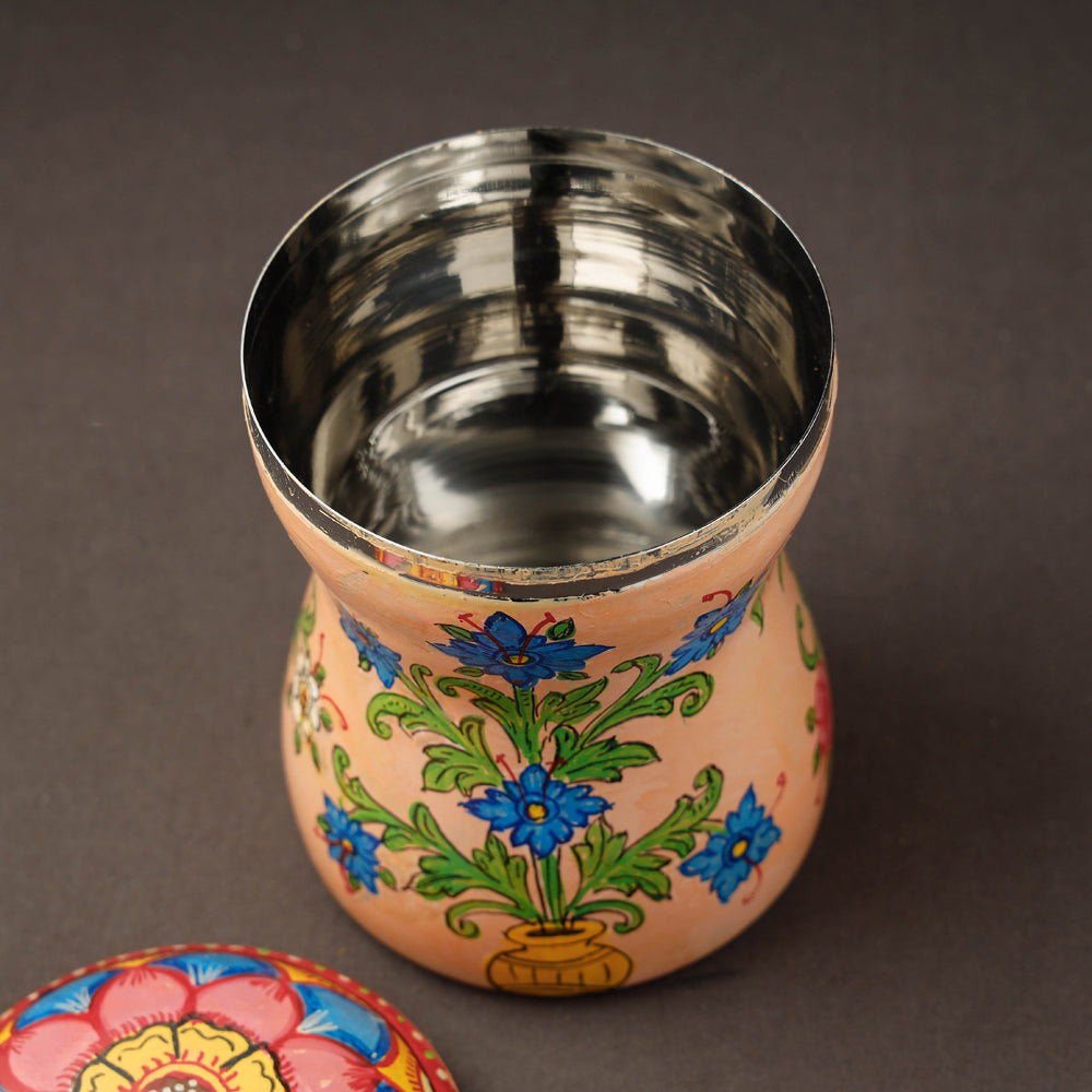 Peach Kavad Handpainted Stainless Steel Multi Utility Canister