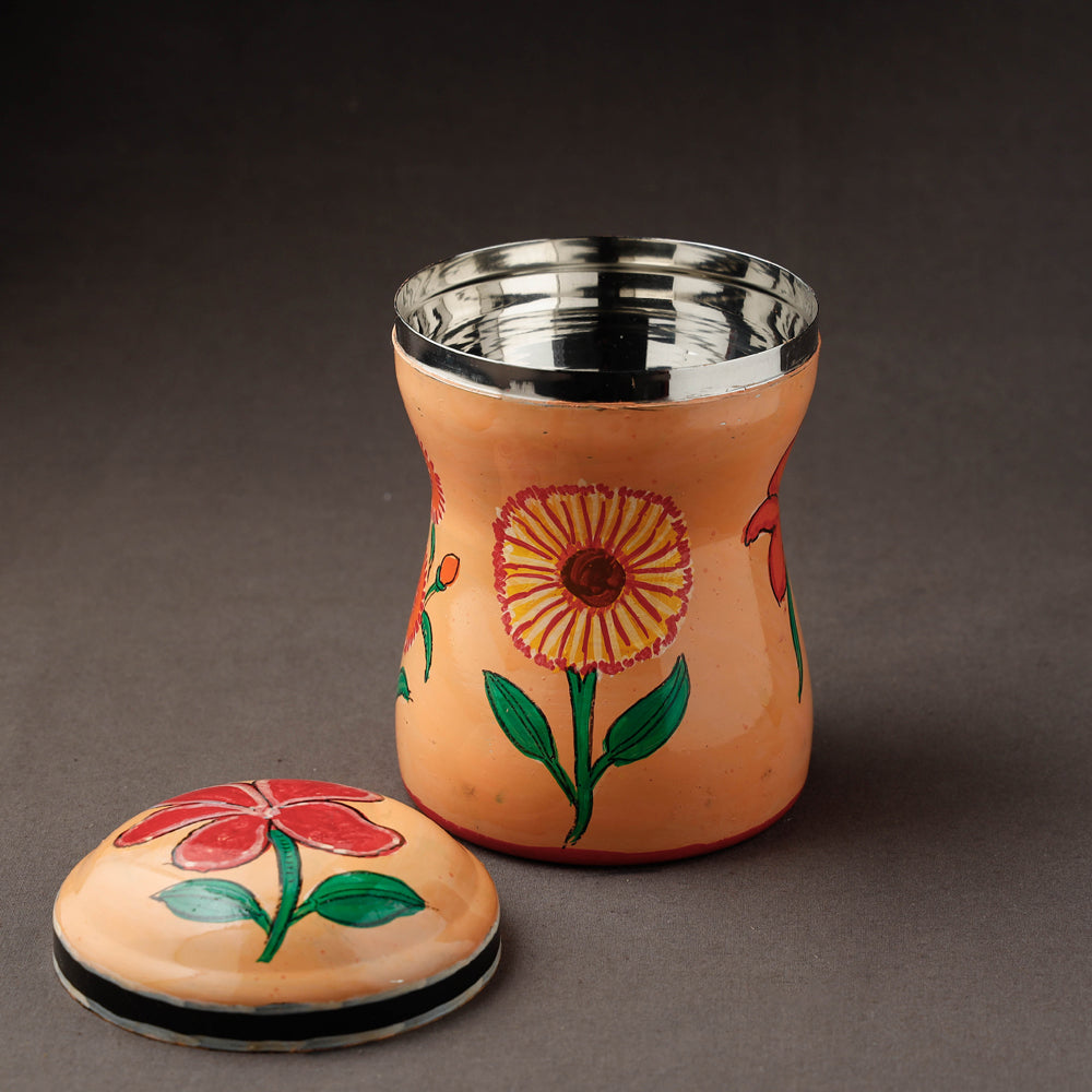 Peach Kavad Handpainted Stainless Steel Multi Utility Canister