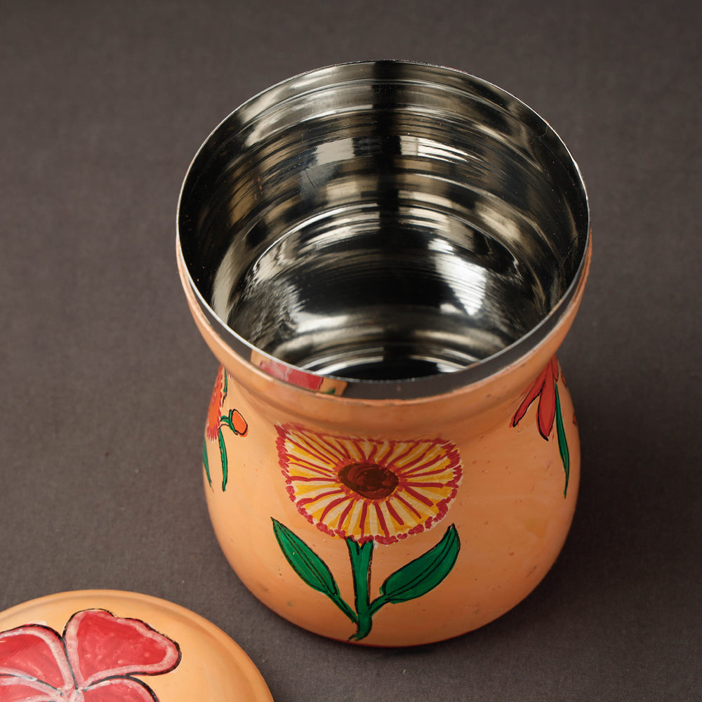 Peach Kavad Handpainted Stainless Steel Multi Utility Canister