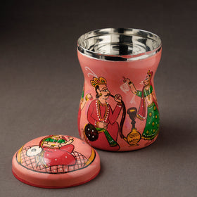 Peach Kavad Handpainted Stainless Steel Multi Utility Canister
