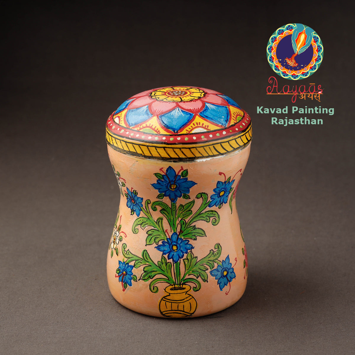 Peach Kavad Handpainted Stainless Steel Multi Utility Canister