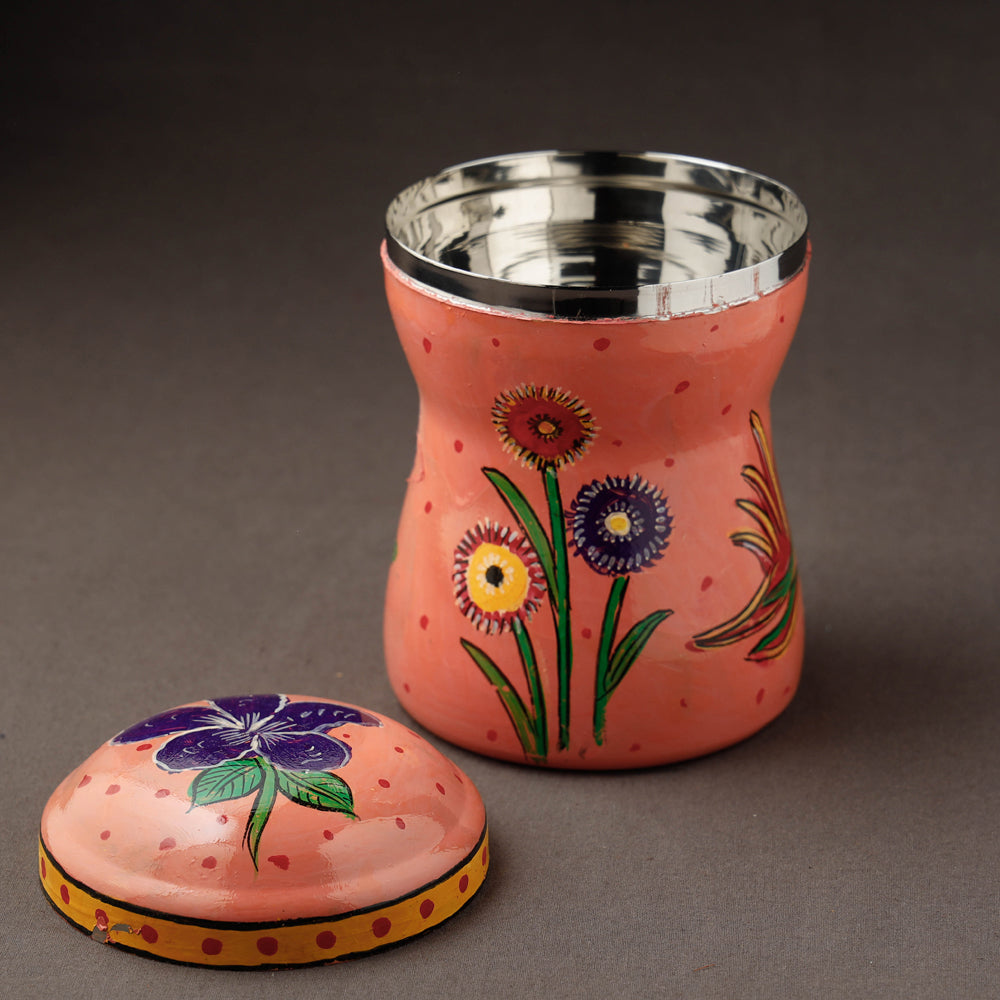 Peach Kavad Handpainted Stainless Steel Multi Utility Canister
