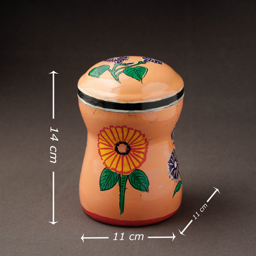 Peach Kavad Handpainted Stainless Steel Multi Utility Canister