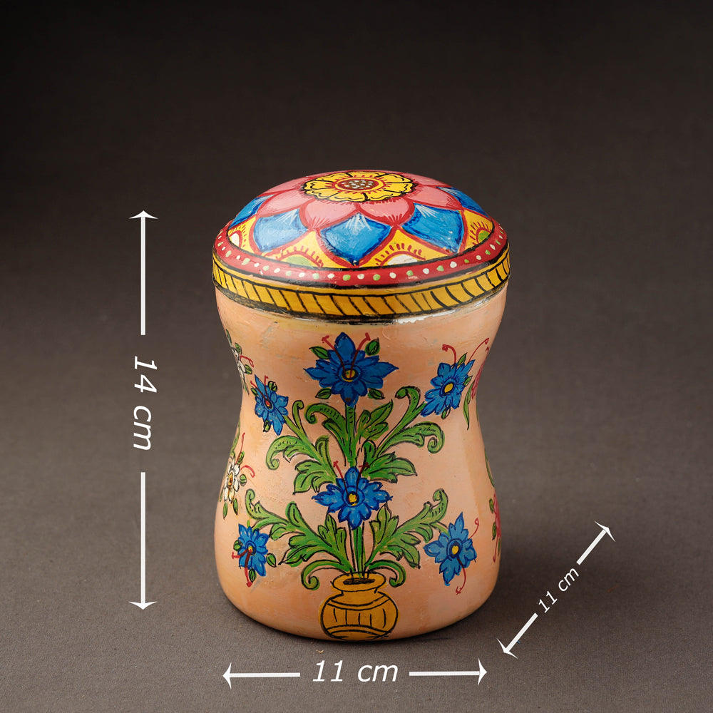 Peach Kavad Handpainted Stainless Steel Multi Utility Canister