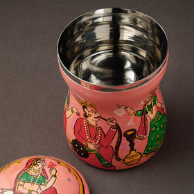 Peach Kavad Handpainted Stainless Steel Multi Utility Canister