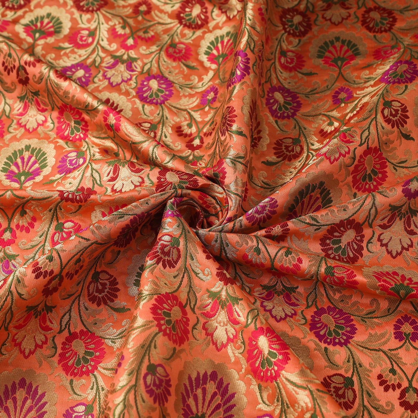 Peach Art Silk Gold Zari Kimkhab Banarasi Brocade Fabric