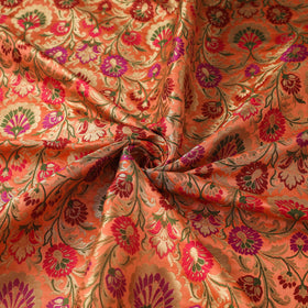 Peach Art Silk Gold Zari Kimkhab Banarasi Brocade Fabric