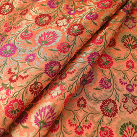 Peach Art Silk Gold Zari Kimkhab Banarasi Brocade Fabric