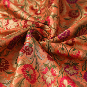 Peach Art Silk Gold Zari Kimkhab Banarasi Brocade Fabric