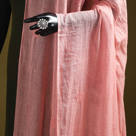 Peach - kota doria cotton hand embroidered lucknowi