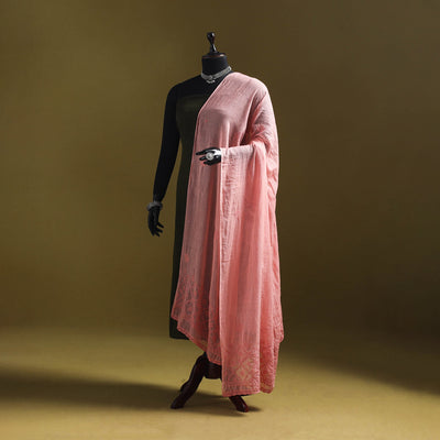 Peach - kota doria cotton hand embroidered lucknowi