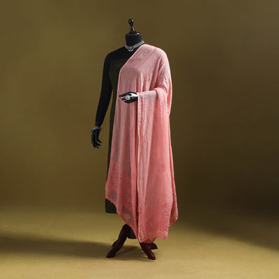 Peach - kota doria cotton hand embroidered lucknowi