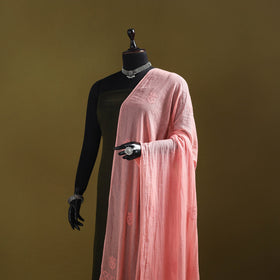 Peach - kota doria cotton hand embroidered lucknowi