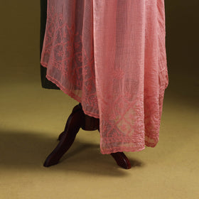 Peach - kota doria cotton hand embroidered lucknowi