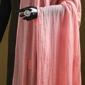 Peach - kota doria cotton hand embroidered lucknowi
