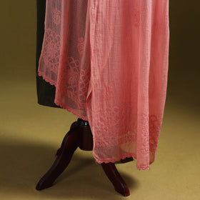 Peach - kota doria cotton hand embroidered lucknowi