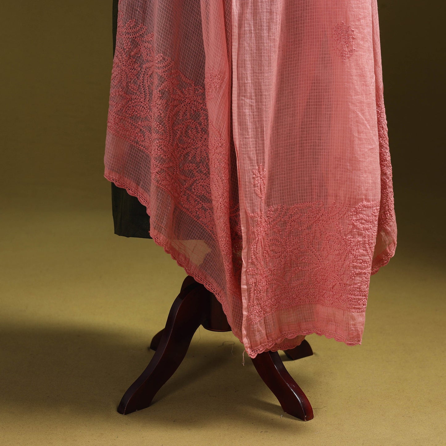 Peach - kota doria cotton hand embroidered lucknowi