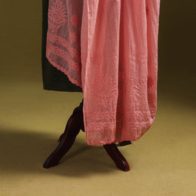 Peach - kota doria cotton hand embroidered lucknowi