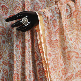 Peach Block Print Kota Doria Cotton Sanganeri Floral Dupatta 