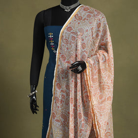 Peach Block Print Kota Doria Cotton Sanganeri Floral Dupatta 