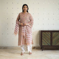 Peach Block Print Kota Doria Cotton Sanganeri Kurta Set (Set of 3) 
