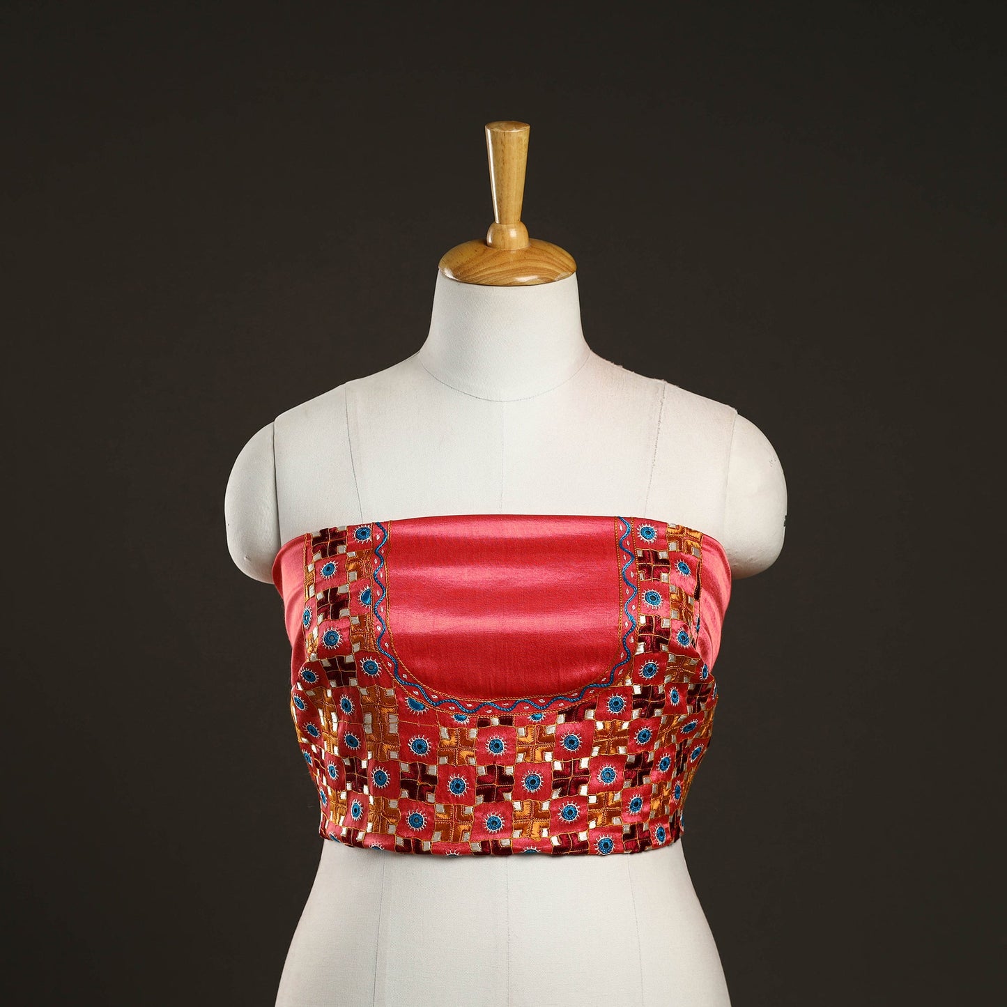 Buy Peach Kutch Hand Embroidery Mashru Silk Blouse Piece