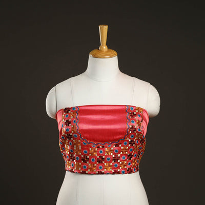 Buy Peach Kutch Hand Embroidery Mashru Silk Blouse Piece