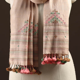 Kutch handwoven mirror work merino wool embroidered stole