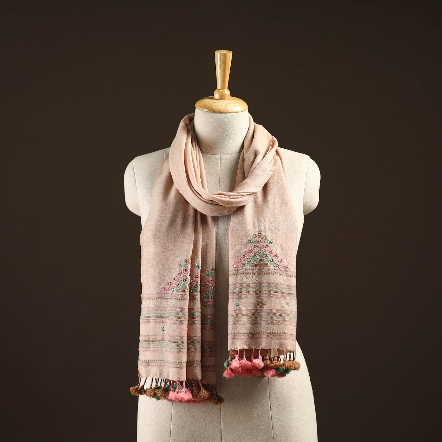 Kutch handwoven mirror work merino wool embroidered stole