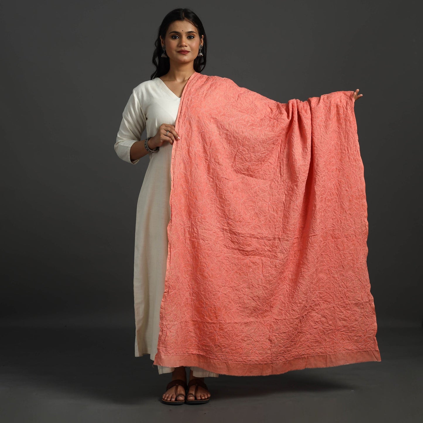  Lucknow Chikankari Hand Embroidery Full Jaal Cotton Dupatta 20 